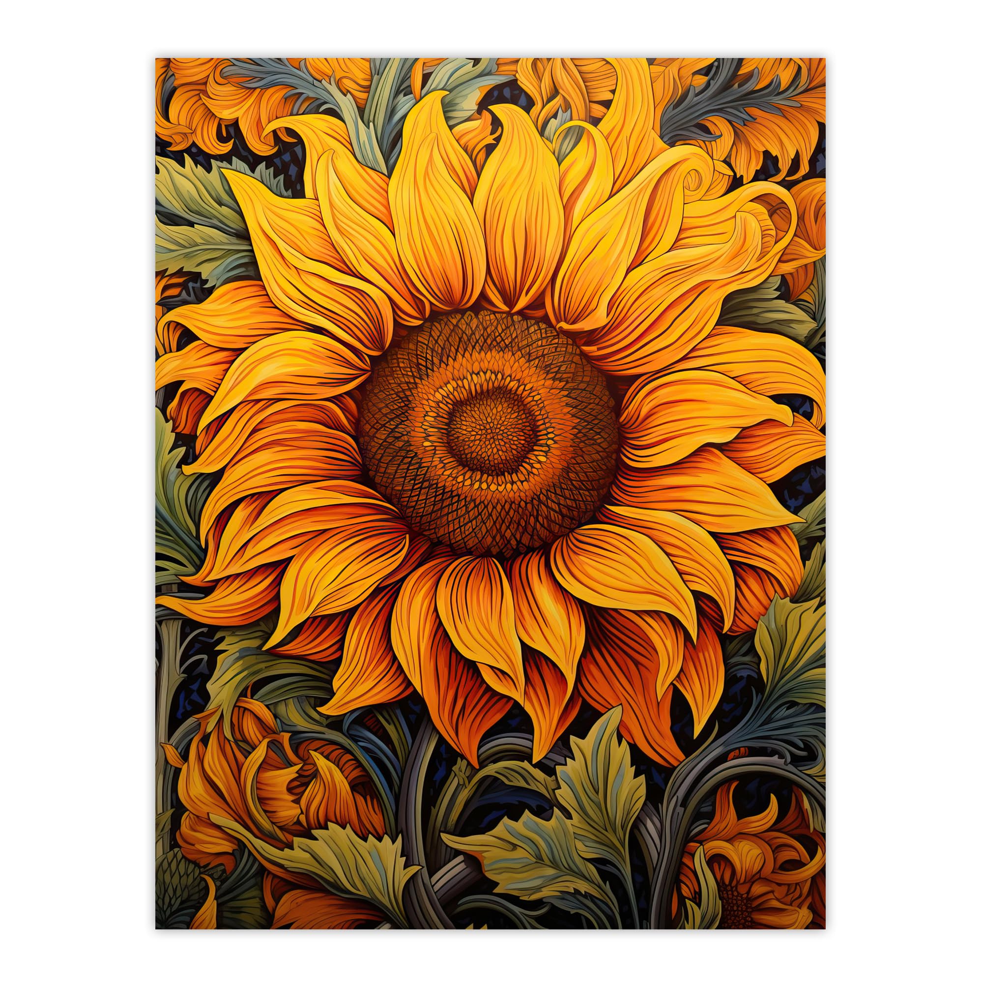 Artery8 Single Sensational Summer Sunflower Bright Floral Illustration Vibrant Yellow William Morris Style Pattern Extra Large XL Wall Art Poster Print