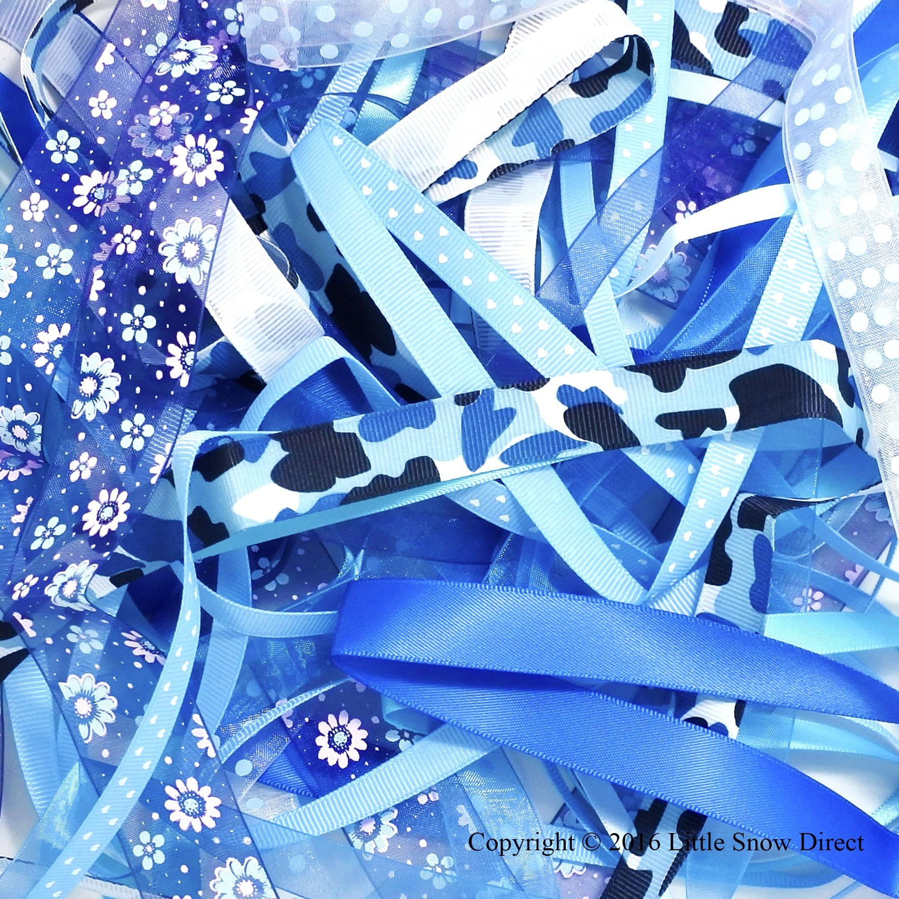 Ribbon Off Cut Bundle - Contains 10 Different 1 Metre Ribbons (Blue)
