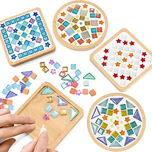 Joyclub 4 Sets DIY Glass Mosaic Tiles for Crafts Mosaic