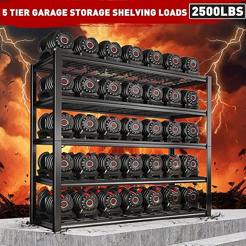 Miniatura 4 de REIBII Estantería de garaje de 48 pulgadas de ancho, estantes de almacenamiento de 2500 libras, estantes de garaje resistentes, estantes de metal