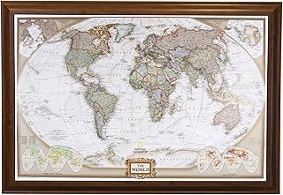 Push Pin Travel Maps Customizable Wall Art - Executive World - Brown Fra...