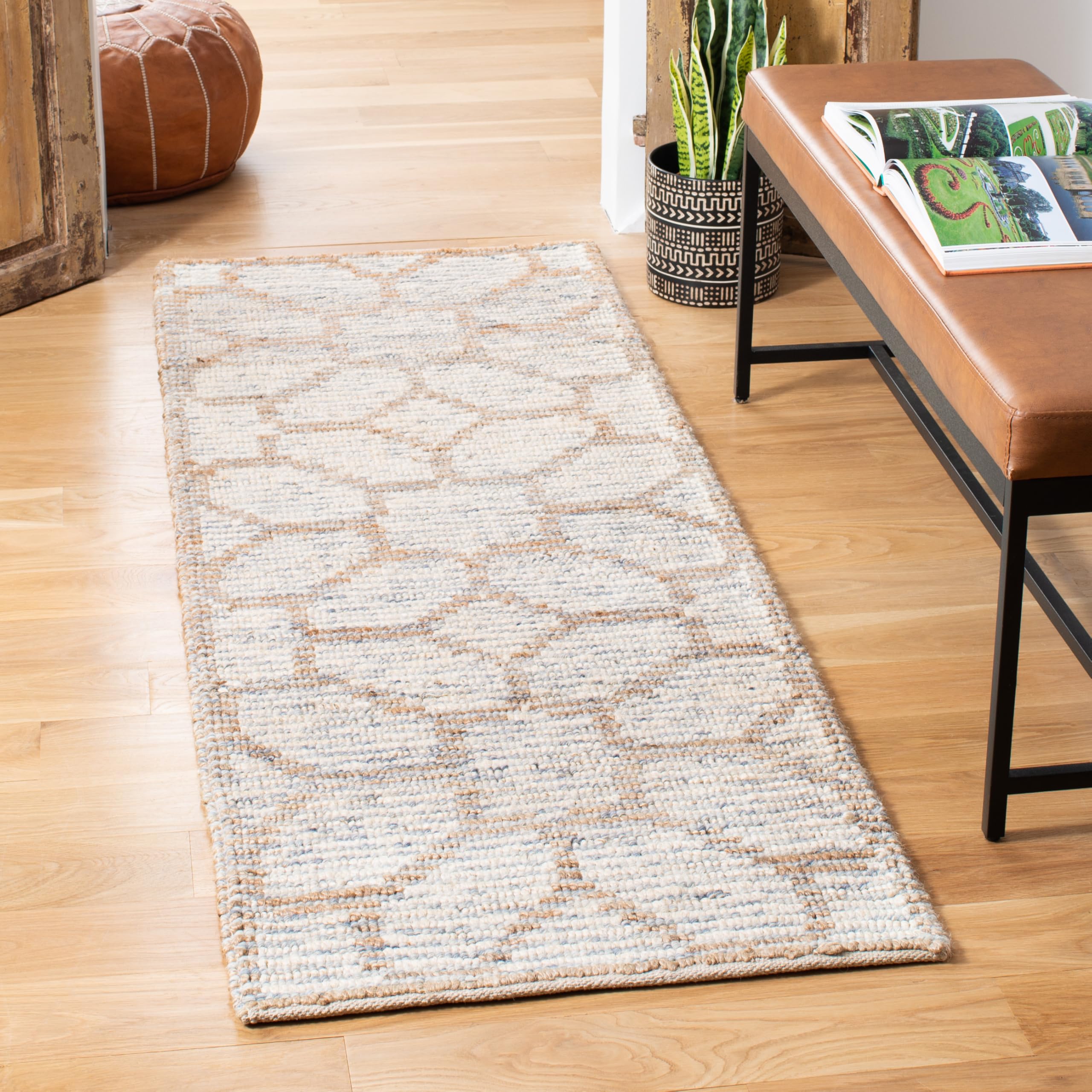 SAFAVIEH Natural Fiber Collection Runner Rug - 2'3" x 7', Sage, Handmade Woven Wool & Jute, Ideal for High Traffic Areas in Living Room, Bedroom (
