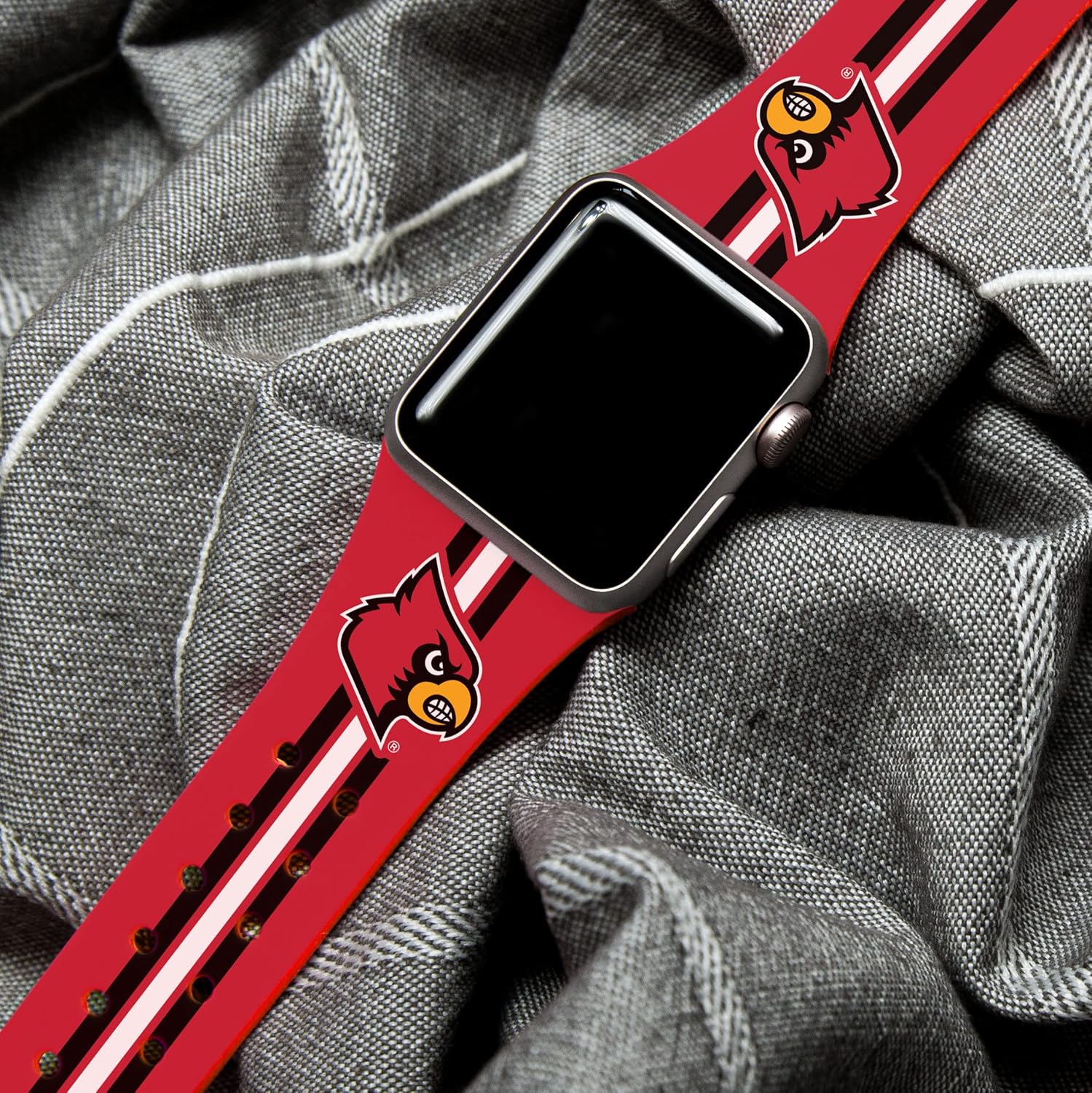 AFFINITY BANDS Louisville Cardinals HD Combo Package Compatible with Apple Watch and AirPods Gen 1 & 2 (38/40/41mm (42mm Series 11) Short Stripes)