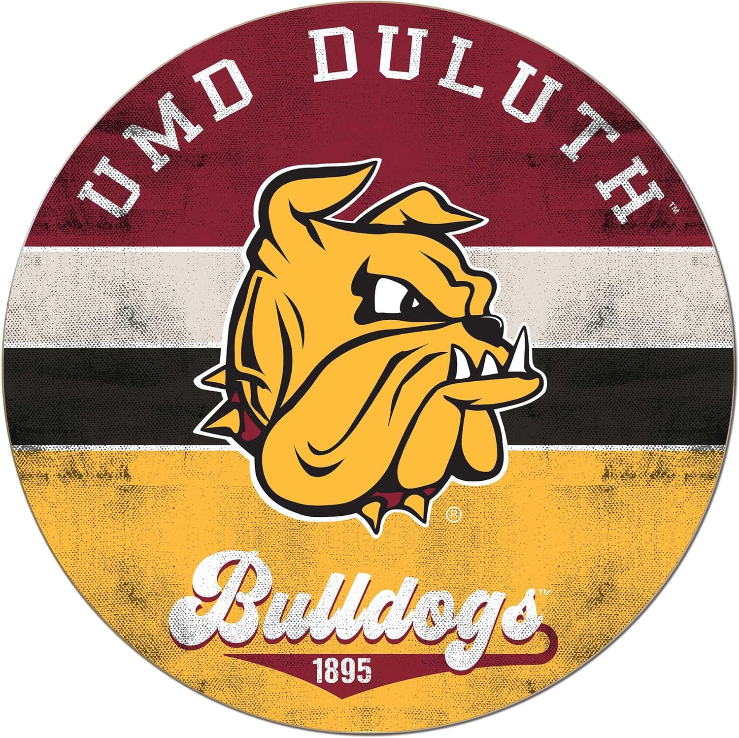 KH Sports Fan Minnesota Duluth Bulldogs Multi-Color Retro Circle Sign, 20x20 Inches, UMD Bulldogs Decor; Display Your Team Spirit with This Unique University of Minnesota Duluth Bulldogs Wall Art