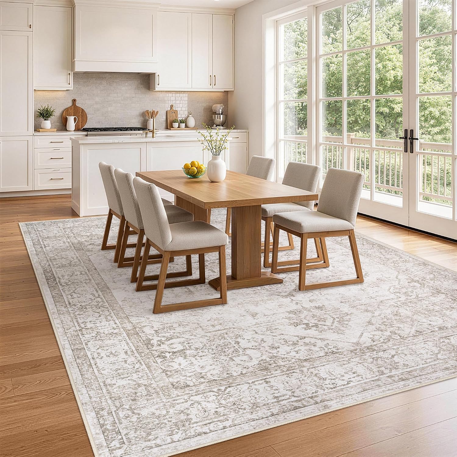 Area Rug 6x9 Living Room Rug Washable Beige Brown Non-Slip Rugs image 3