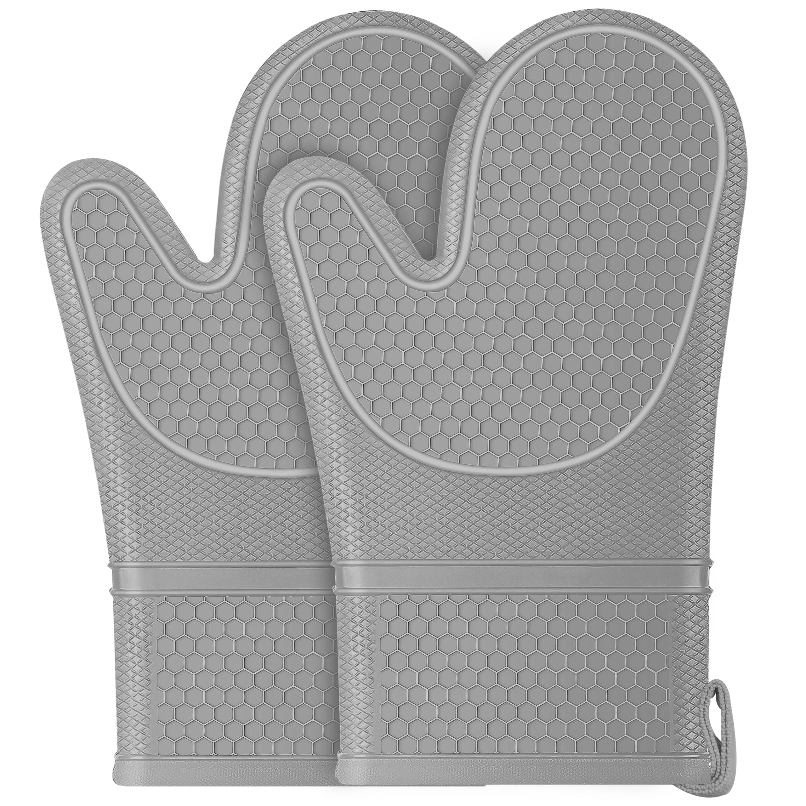Aouplry Women's Grey Oven Mitts,Anti-Slip Silicone Oven Gloves,Heat Resistant Gloves,Withstand 500℉,Double Oven Gloves For Kitchen Cooking,Dessert Making,Bbq (Grey)