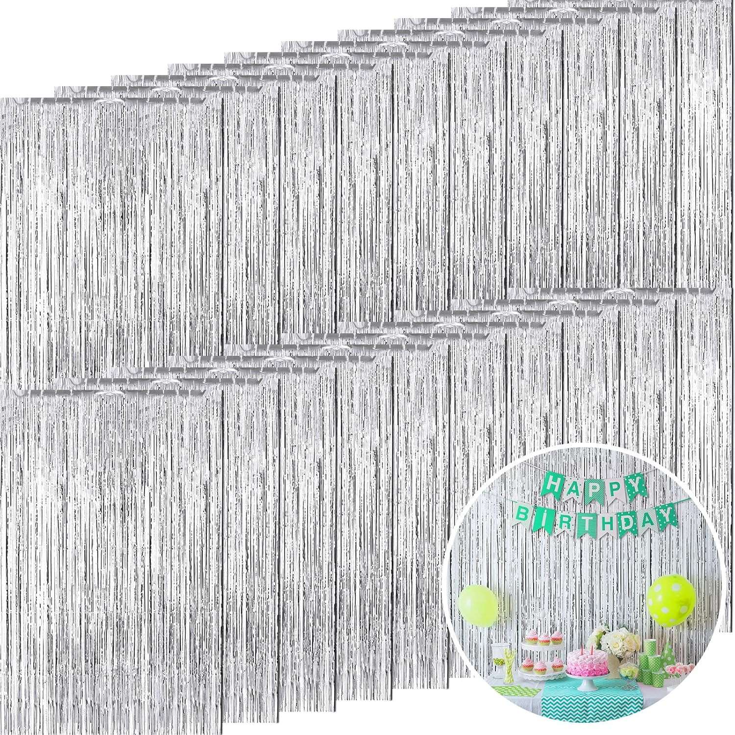 20 Pcs Silver Foil Fringe Backdrop 3.28 x 8.2 ft Metallic Tinsel Curtains for Christmas Party 2026 New Year Photo Birthday Wedding Baby Shower Bridal Photo Decor