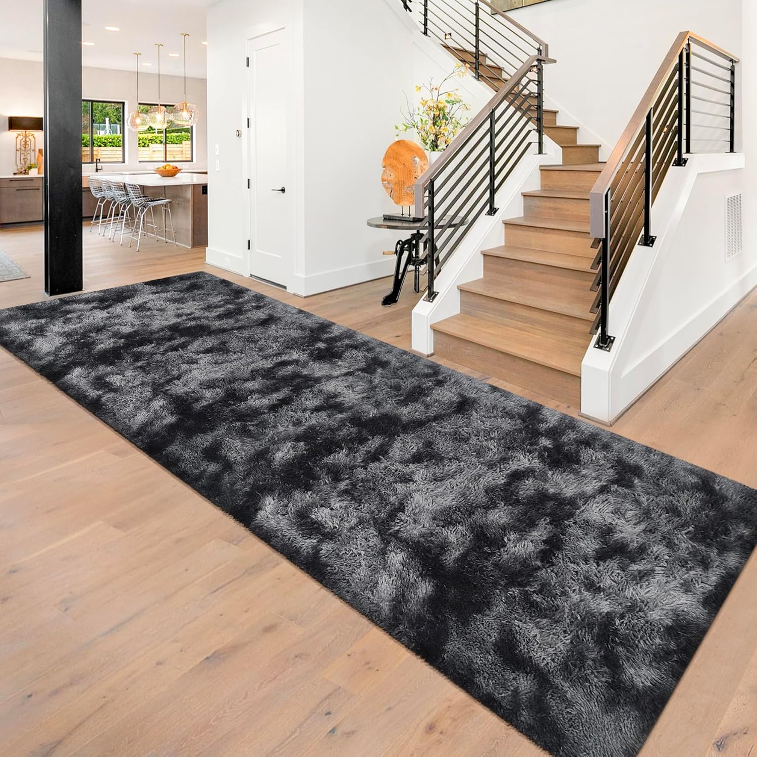 Amazon.com: JiaoBaba Tie-Dyed Runner Rug for Bedroom Black Grey 3x10ft ...