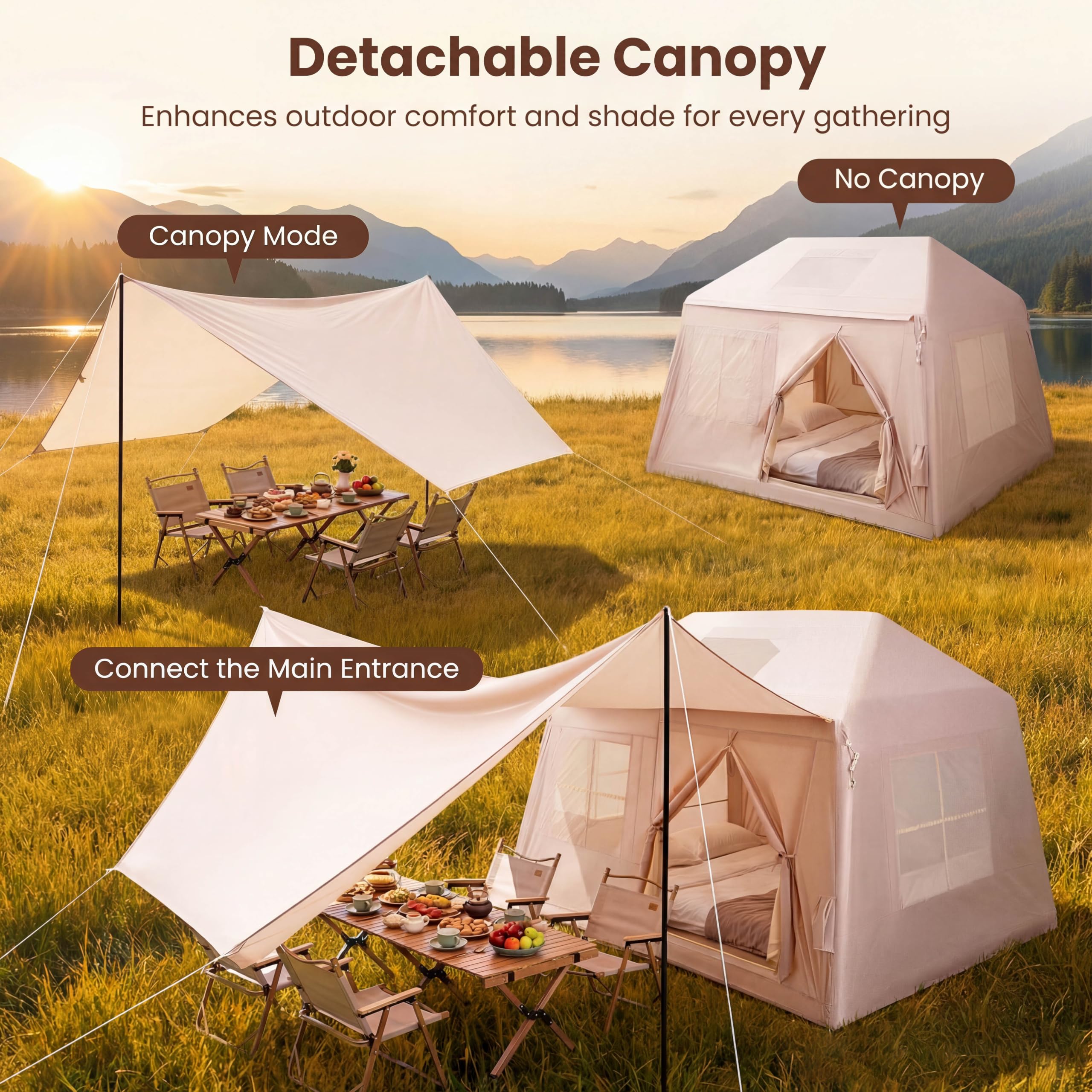 HOMASIS Tienda de Campaña Hinchable para 4-6 Personas | Tienda Inflable con Bomba, Puertas y Ventanas de Malla, Toldo y Bolsa de Transporte, Carpa Portátil para Camping, Senderismo