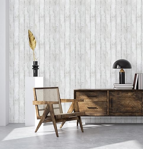 Miniatura 53 de LXCREAT Papel de contacto de bloque de carnicero de madera sintética, papel tapiz Shiplap para despegar y pegar, tablones de madera para paredes