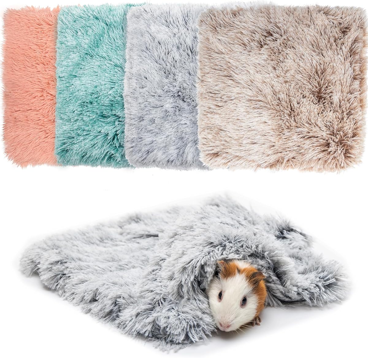 Guinea Pig Blankets 4 Pack, Warm Cozy Fleece Pet Cage Accessories | Washable Cold Weather Small Animal Bedding Mat Cage Liners for Hedgehog, Rabbit, Hamster, Chinchilla (17.7x17.7in)