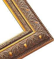 Vista 2 de Marco de fotos vintage de madera maciza dorada de 10 x 10 pulgadas, ancho de moldeo de 2.5 pulgadas, marco de fotos de museo de bronce adornado