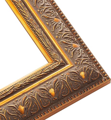 Miniatura 2 de Marco de fotos vintage de madera maciza dorada de 10 x 10 pulgadas, ancho de moldeo de 2.5 pulgadas, marco de fotos de museo de bronce adornado