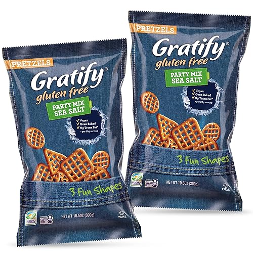 Osem Gratify Pretzel Party Mix - Mezcla de sal marina, paquete de 2 (10.5 onzas x 2) Vegano y sin gluten al horno, deliciosidad horneada