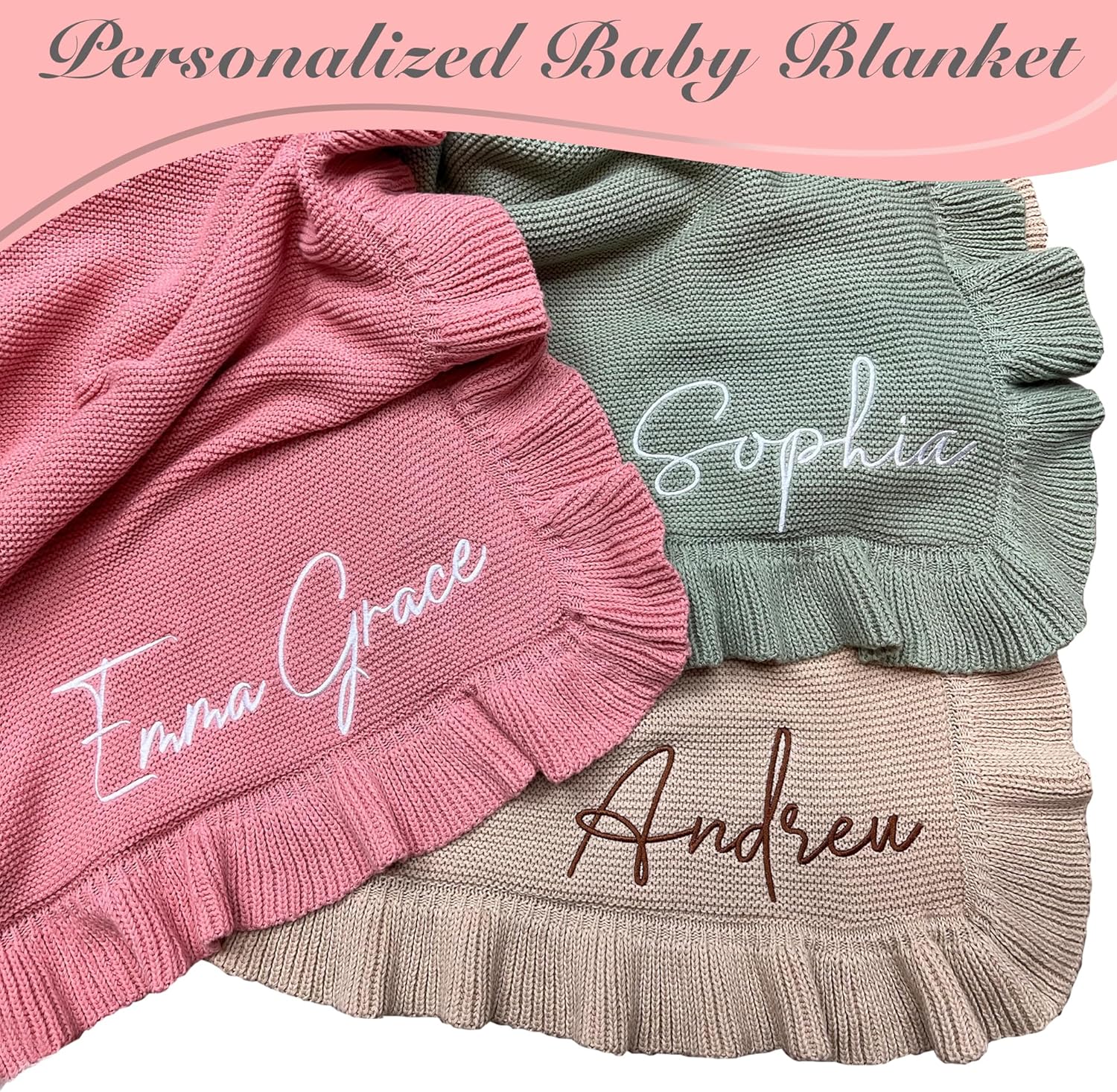 Knit – 30x40in Personalized Baby Blanket for Newborn Girl and Boy – Custom Blanket with Name Embroidery – Soft Knitted Baby Blanket – Custom Baby Gifts for Baby Shower (Pink)