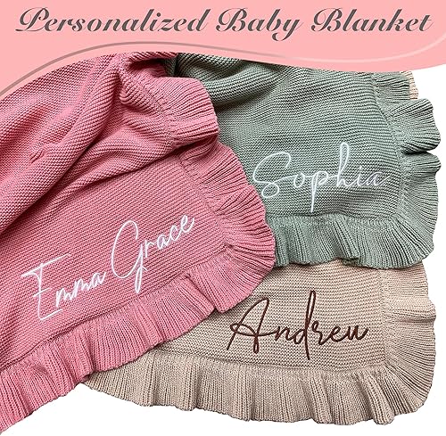 Vista 6 de Knit – 30x40in Personalized Baby Blanket for Newborn Girl and Boy – Custom Blanket with Name Embroidery – Soft Knitted Baby Blanket – Custom Baby