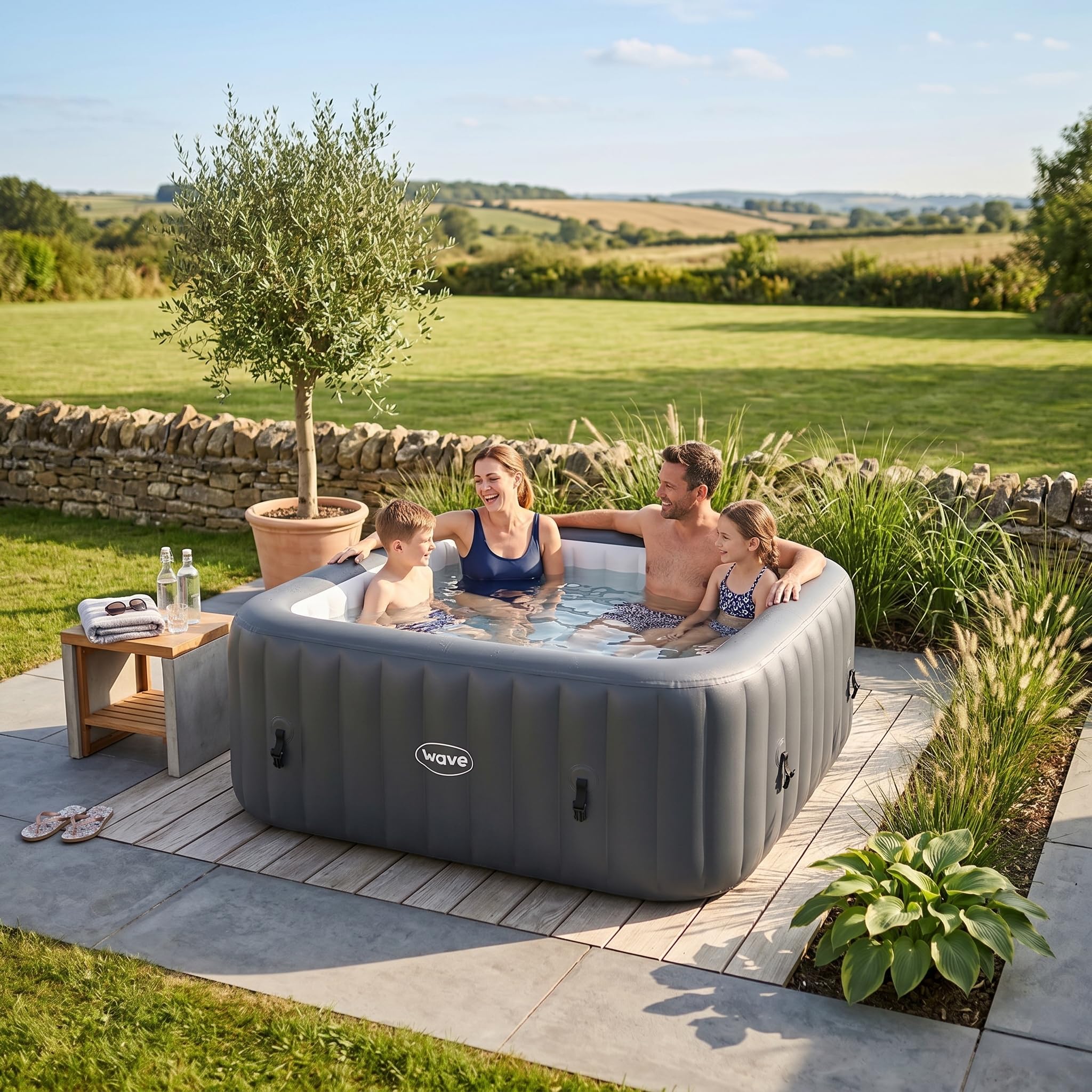 SPA Inflable Wave | Calentador ecológico Integrado | Sistema de Masaje Aquajet | Protección anticongelante | Configuración rápida de 15 Minutos (Pacific, 4 Personas | Gris Oscuro)