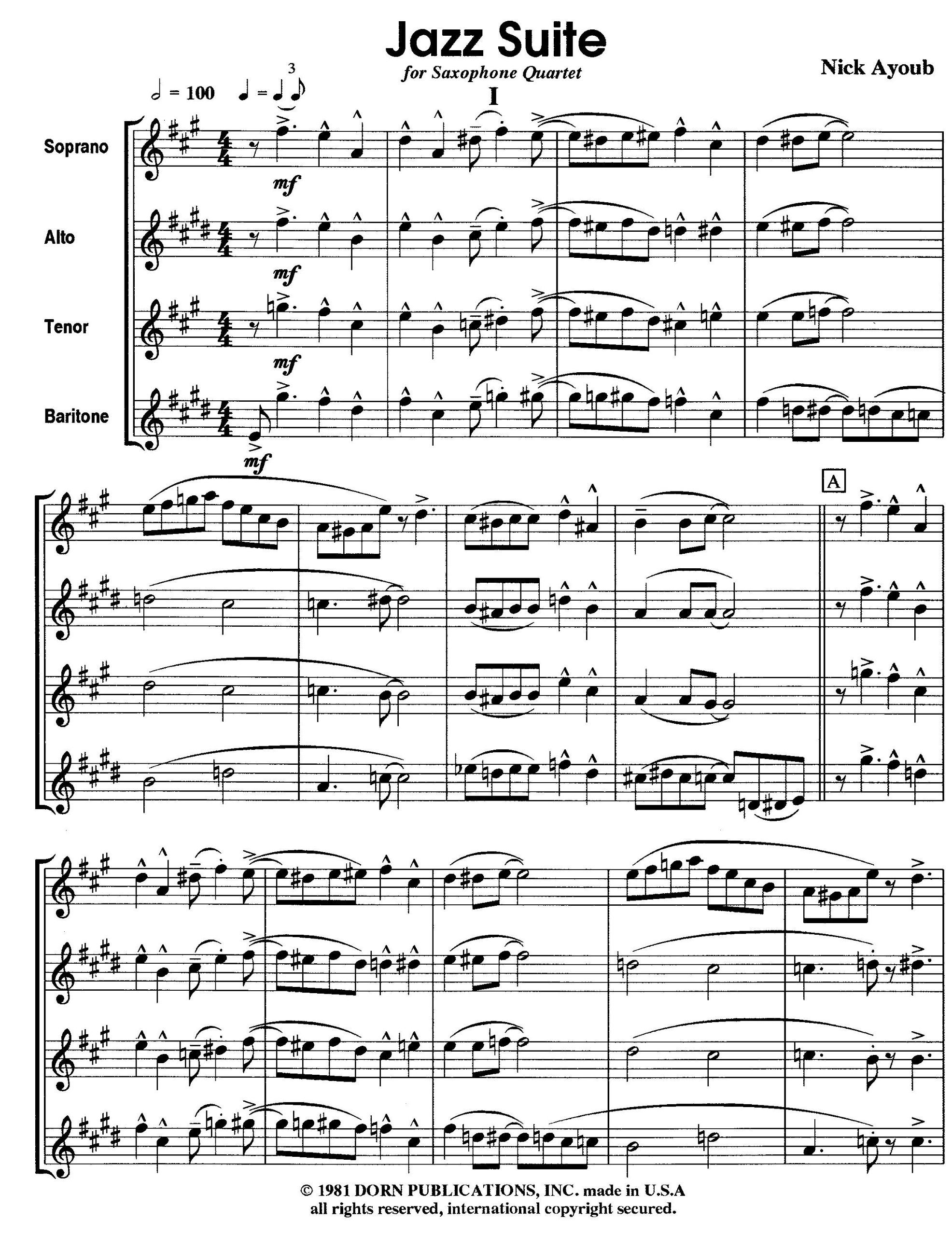 Jazz Suite for Saxophone Quartet