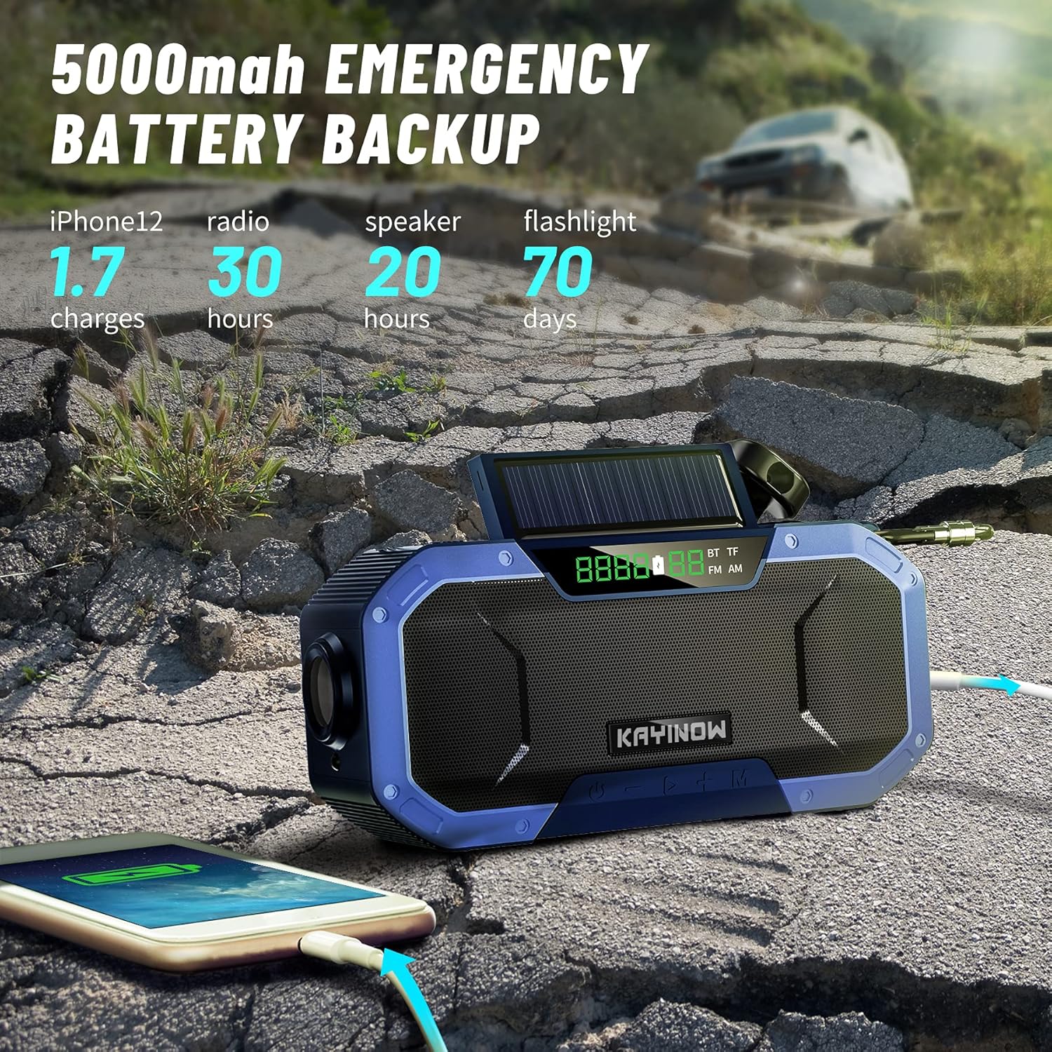 Emergency Radio Waterproof Bluetooth Speaker,Portable Digital AM FM Radio with Flashlight,Reading Lamp,Hand Crank NOAA Weather Radio with Solar Panel,5000mAH Cell Phone Charger,Emergency Survival Kit : Electronics