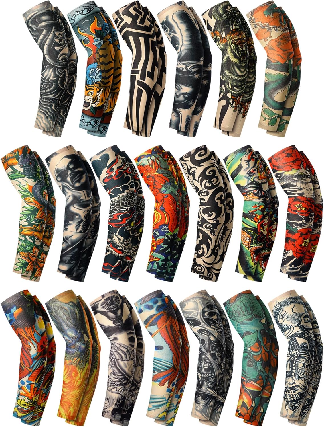 Boao 40 Pcs Cooling Arm Sleeves for Men Long Fingerless Arm Cover Anti Slip UV Protection Sun Temporary Tattoo Sleeves