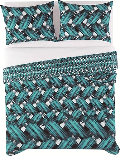 Miniatura 4 de Vince Camuto - Juego de funda nórdica y funda de almohada de 3 piezas - Estampado dinámico de tejido de canasta - Colección Ada - Azul Multi