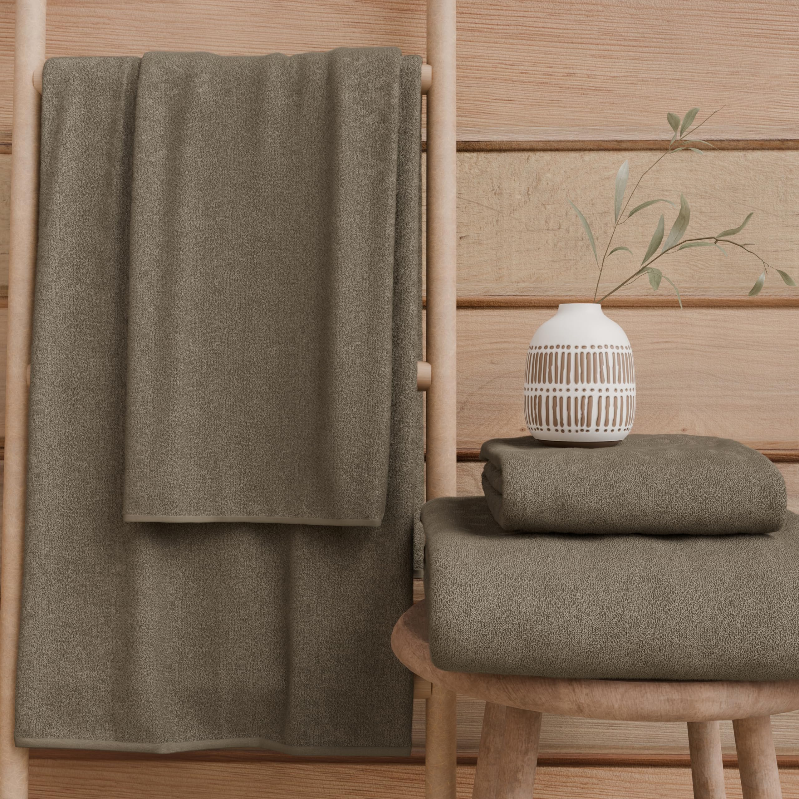 PETTI Artigiani Italiani - 100% Cotton Terry Bath Towels, 1+1 Towel Set, 2 Pieces 1 Face Towel and 1 Hand Towel, Mud Towels