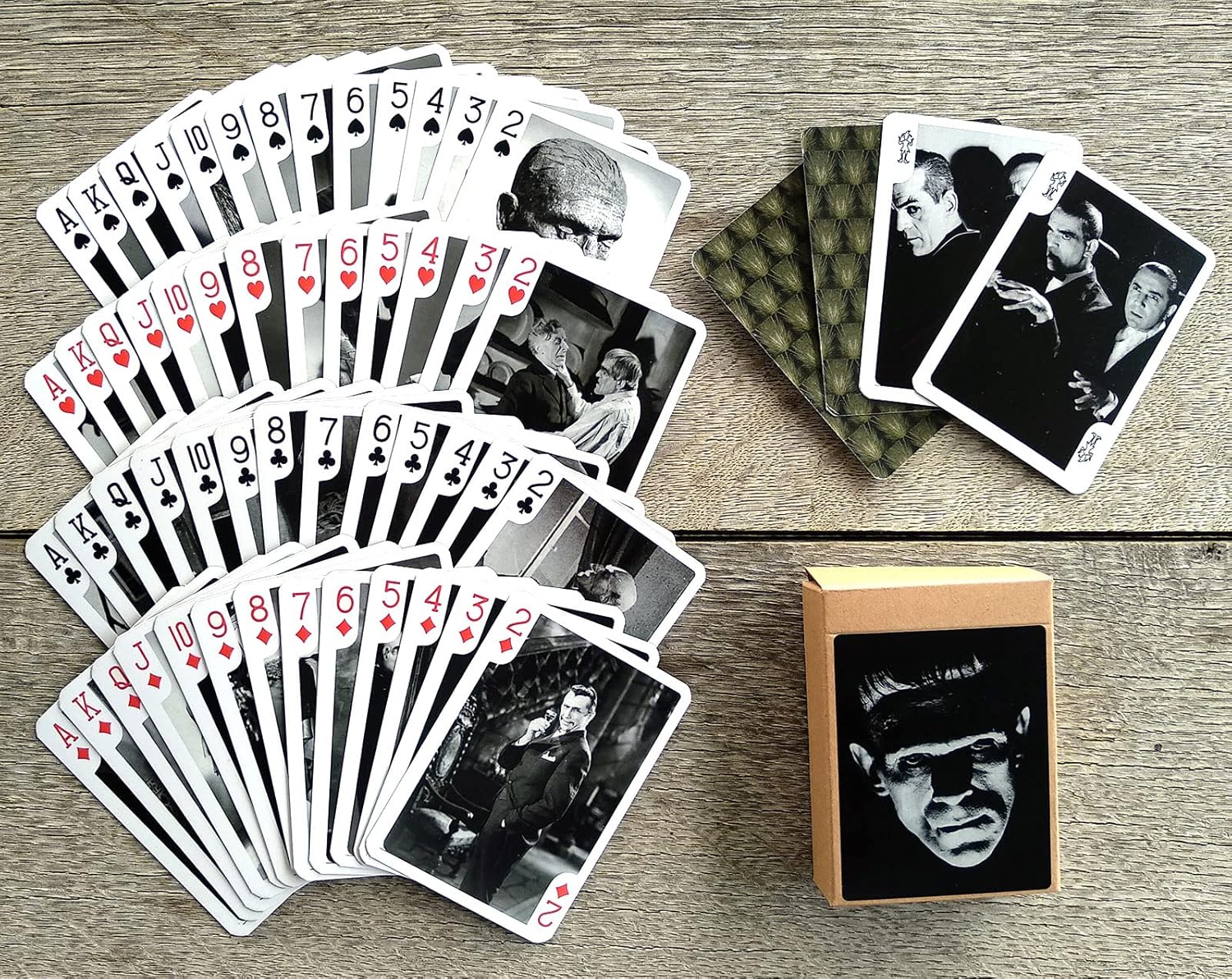 Silent Film Playing Cards (Poker Deck 54 Cards All Different) Vintage Horror Silent Film Still Photos Bela Lugosi Boris Karloff Dracula Nosferatu Frankenstein Halloween Thriller Horror Movie Posters
