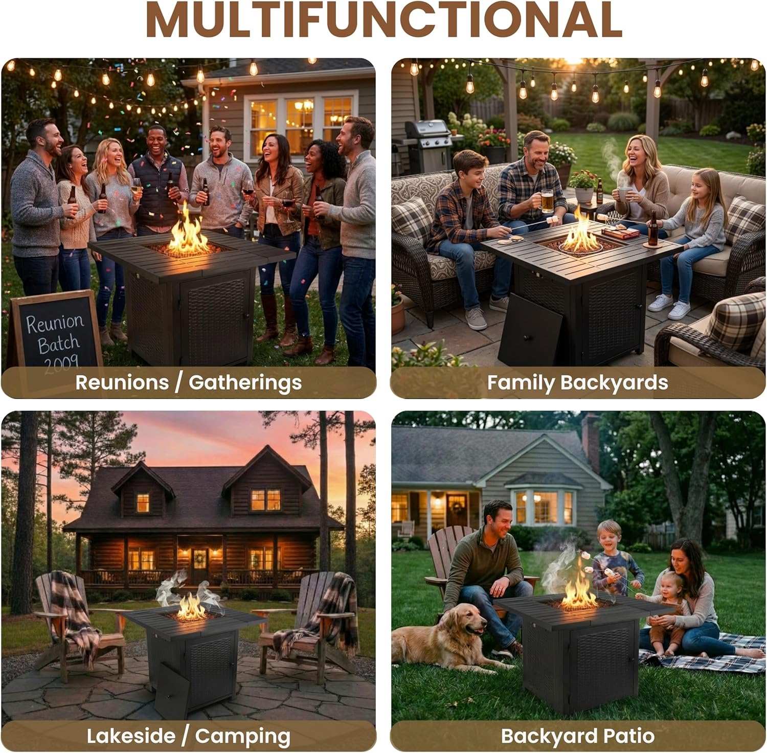 Propane Fire Pit - 30-Inch Outdoor Fireplace - 50,000 BTU Firepit - Fire Table with Electric Ignition, Lava Rocks, and Cover by Pure Garden (Brown)