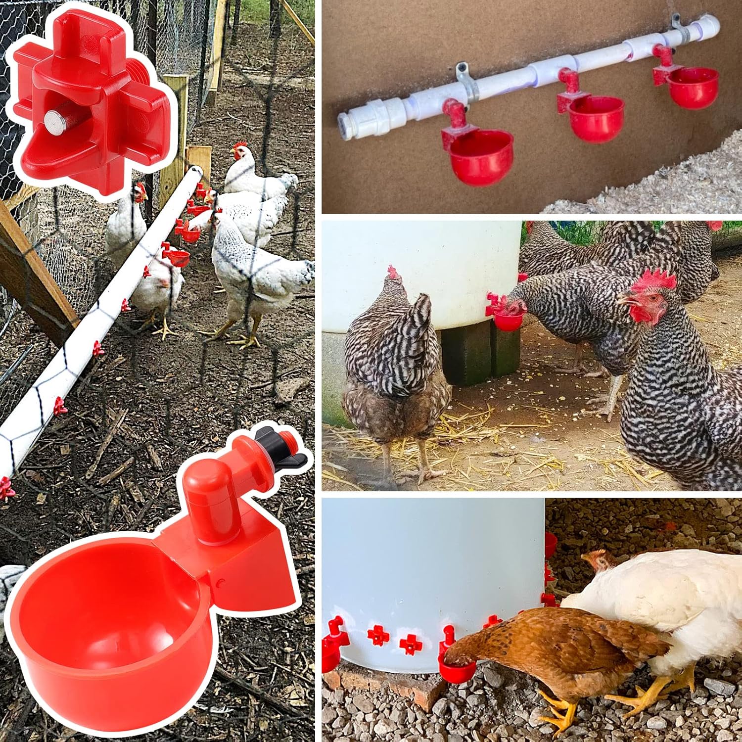12 Chicken Water Cups and 12 Chicken Waterer Nipples with Drill Bit,Chicken Watering Feeder Kit,Automatic Filling Poultry Drinking Bowl for Chicken Duck Turkey Geese Quail : Patio, Lawn & Garden