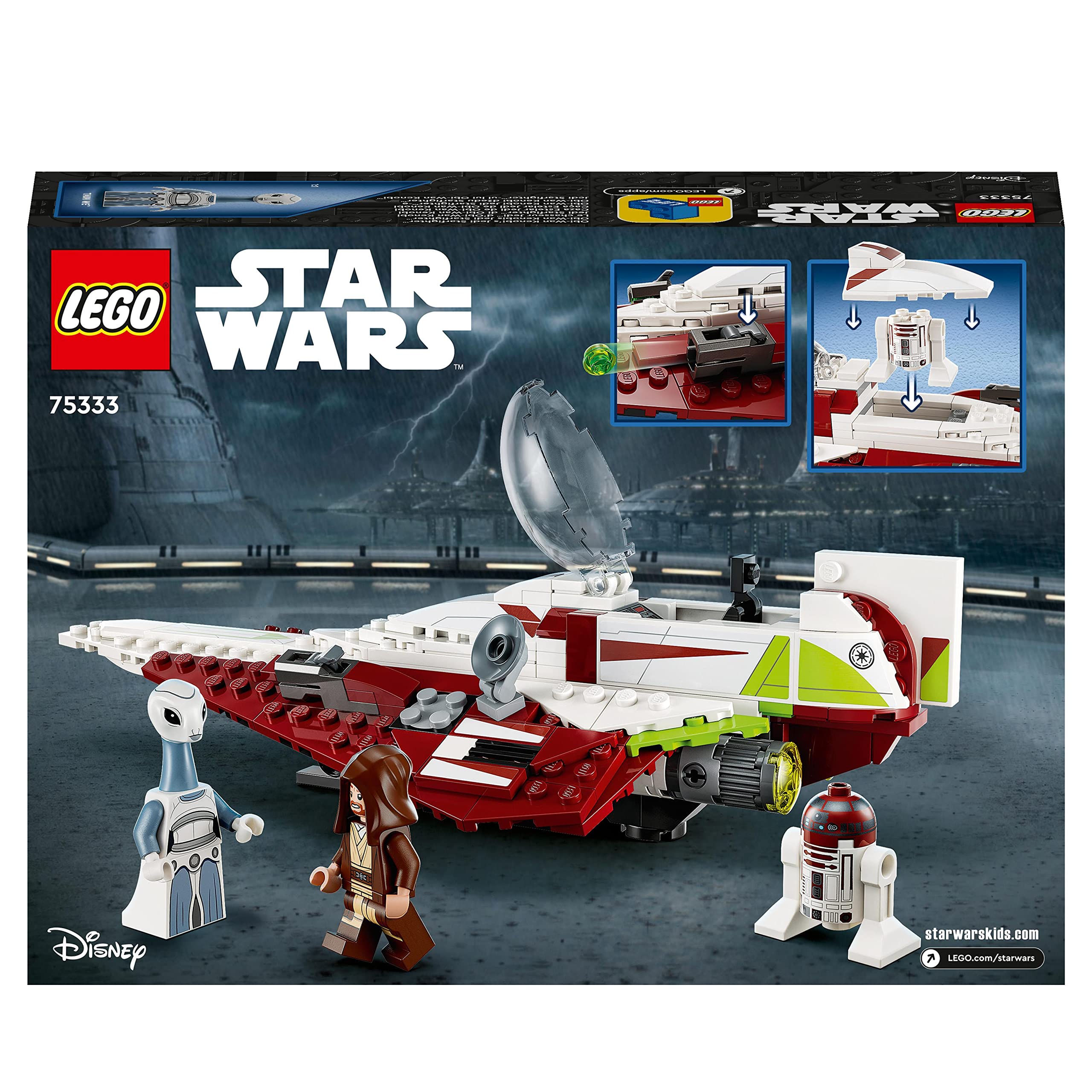 LEGO Star Wars Myśliwiec Jedi Obi-Wana Kenobiego, zabawka dla dziecka do zbudowania z figurką droida R4-P17, pomysł na prezent dla 7-latka, chłopca i dziewczynki, 75333