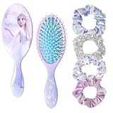Frozen Princess Elsa Hair Accessory 5 Pcs Set - 1 Regular 9 inch Frozen Hairbrush & 4 Frozen Scrunchies - Detangling Brush & Elastic Hair Ties Ropes for Girls&comma; Ages 3&plus;