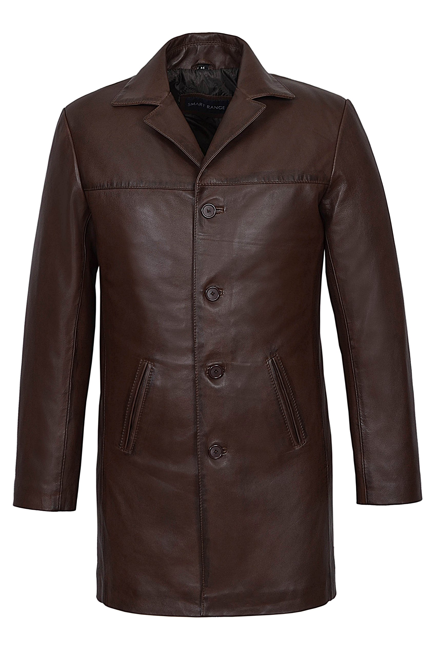 Smart Range LeatherNew Men 4 Buttons Classic Blazer Brown Knee Length Lambskin Leather Jacket Coat. 3476