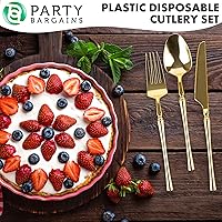 Vista 115 de Party Bargains Disposable Plastic Black Gold Cutlery Set, Infinity Modern Design Utensils, 40 Pack: 16 Forks, 8 Knives, 16 Spoons