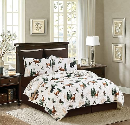 Miniatura 3 de C&F Home Juego de edredón de 3 piezas de 90 x 104 pulgadas de Crestwood King, rústico, bosque, árboles forestales, piñas, osos, ciervos, alces,