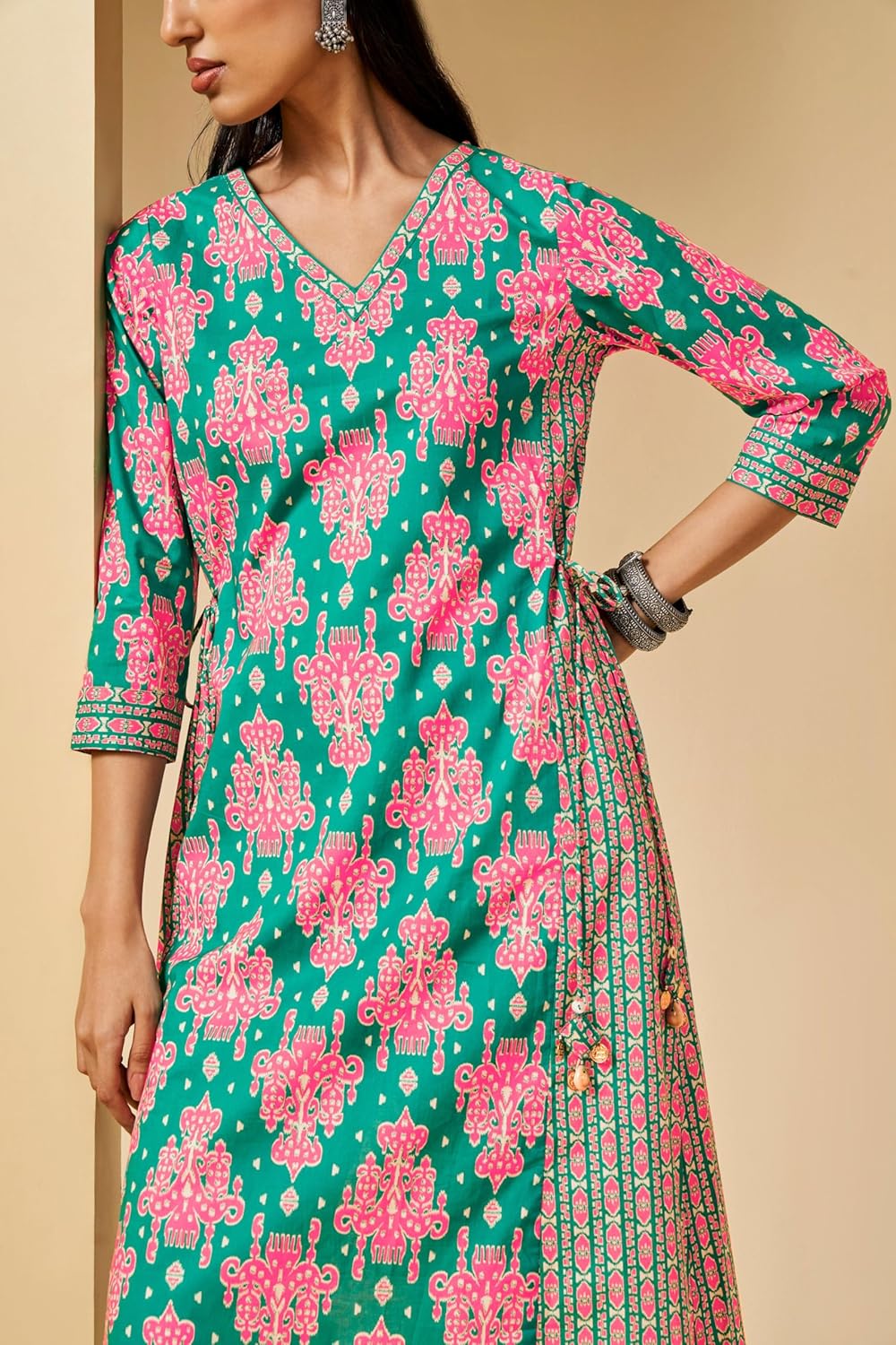 NAINVISH Cotton Blend Kurti for Womens | Kurtas for Women | Womens Kurta Kurti | Green Pink Floral Printed Kurta for Women 6 910cPn87SGL. SL1500