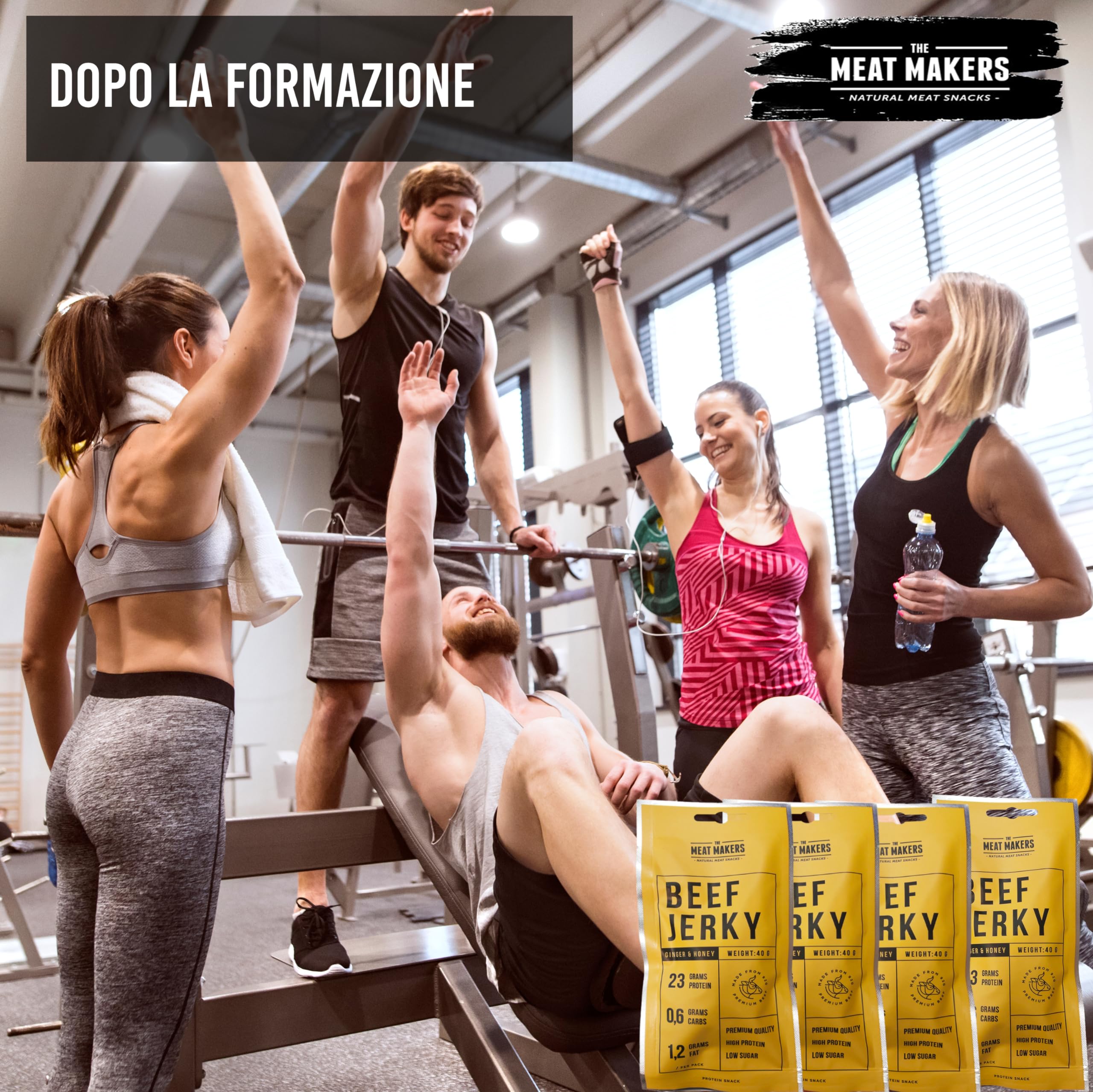 THE MEAT MAKERS High Protein Snack Ginger & Honey Beef Jerky Sport Snack 480g (12x40g) Manzo Jerky Snack ad alto contenuto proteico - Snack di carne secca per umano a basso contenuto calorico