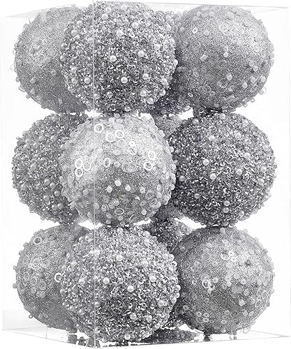 Adornos de bola de Navidad de 12 quilates, decoraciones de bolas de Navidad plateadas, bolas de perlas colgantes de plástico inastillables para