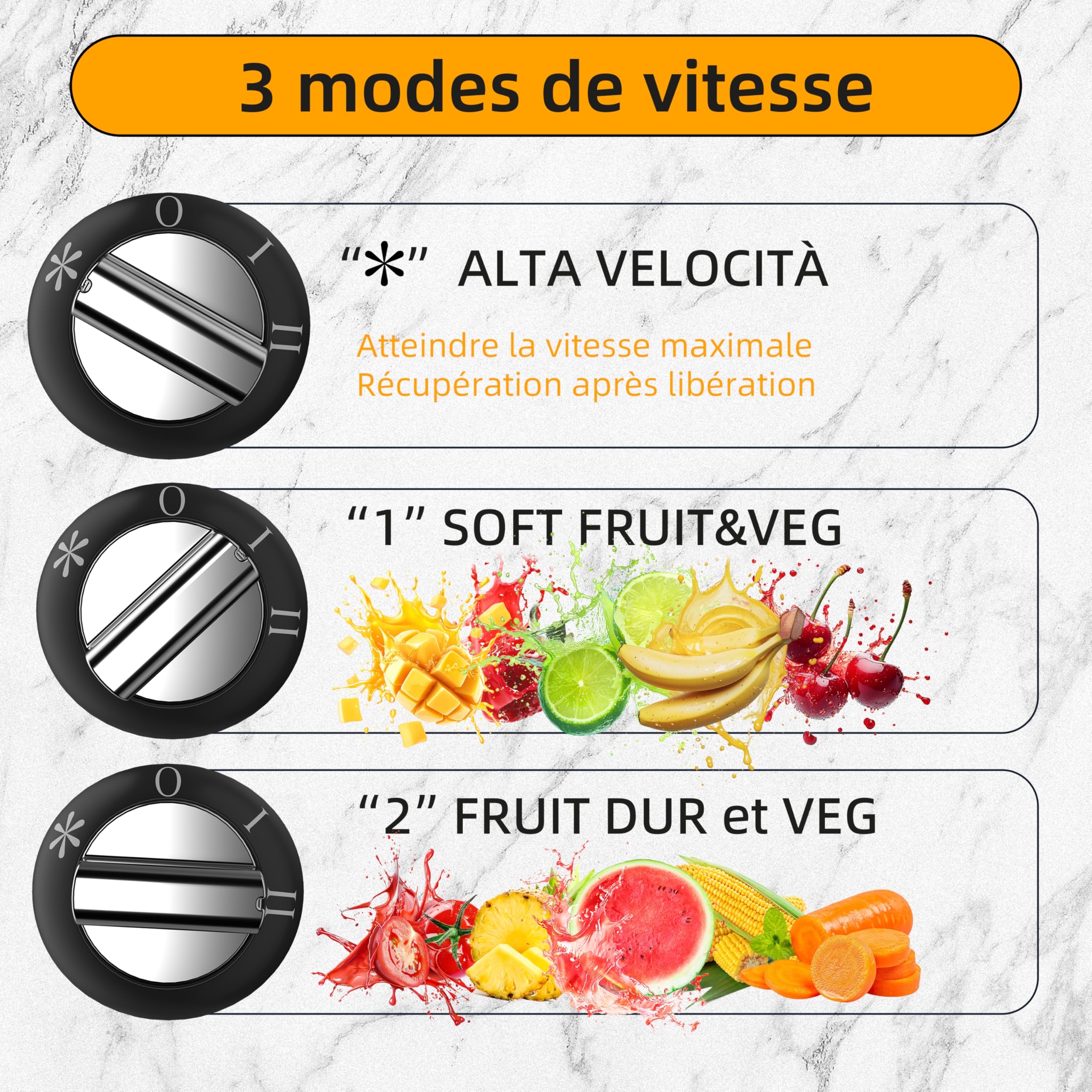 Centrifugeuse Extracteur de Jus, 3 vitesses, extracteur Frutta e Verdura 800W avec bouche de 75 mm de large, facile à nettoyer, acier inoxydable sans BPA (argent-x118)
