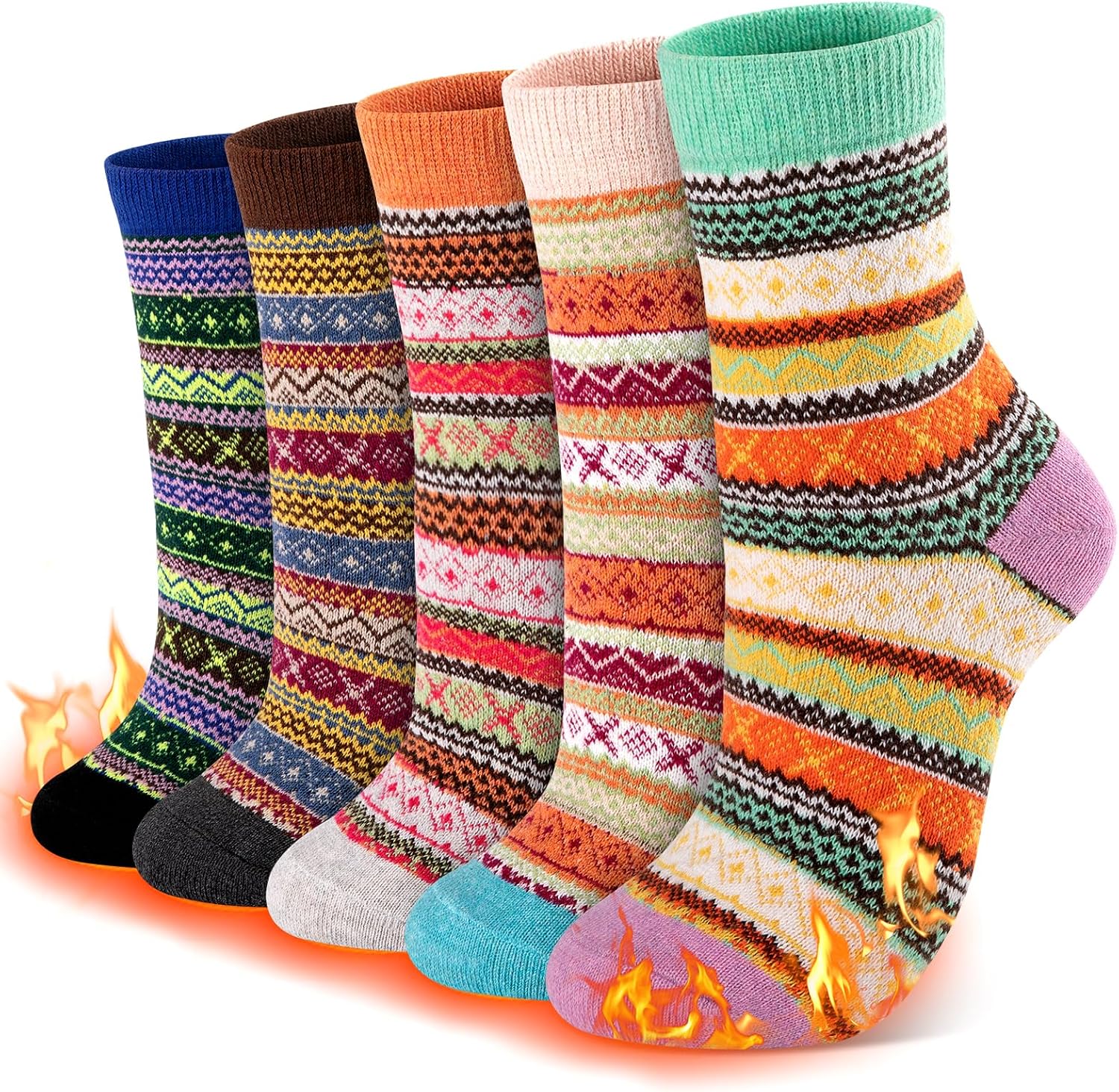 eallco Wool Socks Women Winter Warm Socks Thermal Thick Cozy Crew Socks for Womens Gifts 5 Pairs