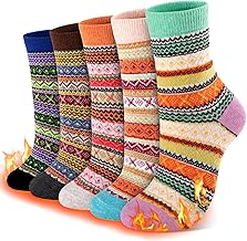 eallco Wool Socks Women Winter Warm Socks Thermal Thick Cozy Crew Socks for Womens Gifts 5 Pairs