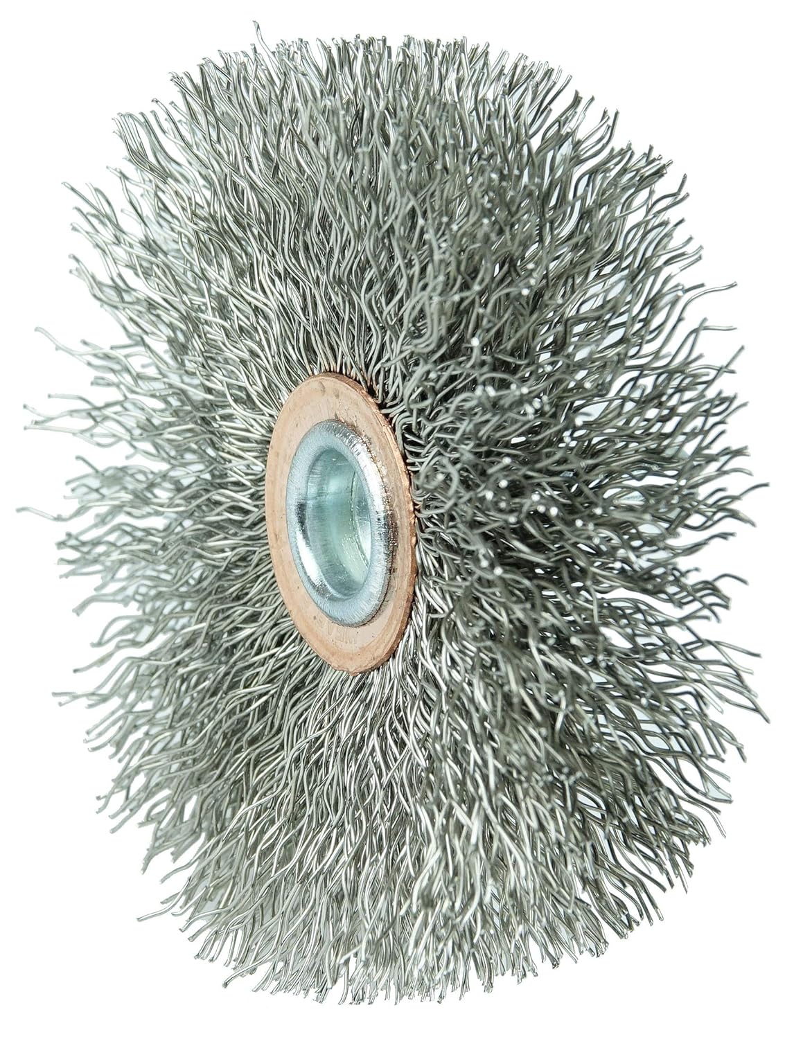Weiler 17618 3" Narrow Face Stem-Mounted Crimped Wire Wheel, .014" Stainless Steel Fill, 1/4" Stem, Made in the USA