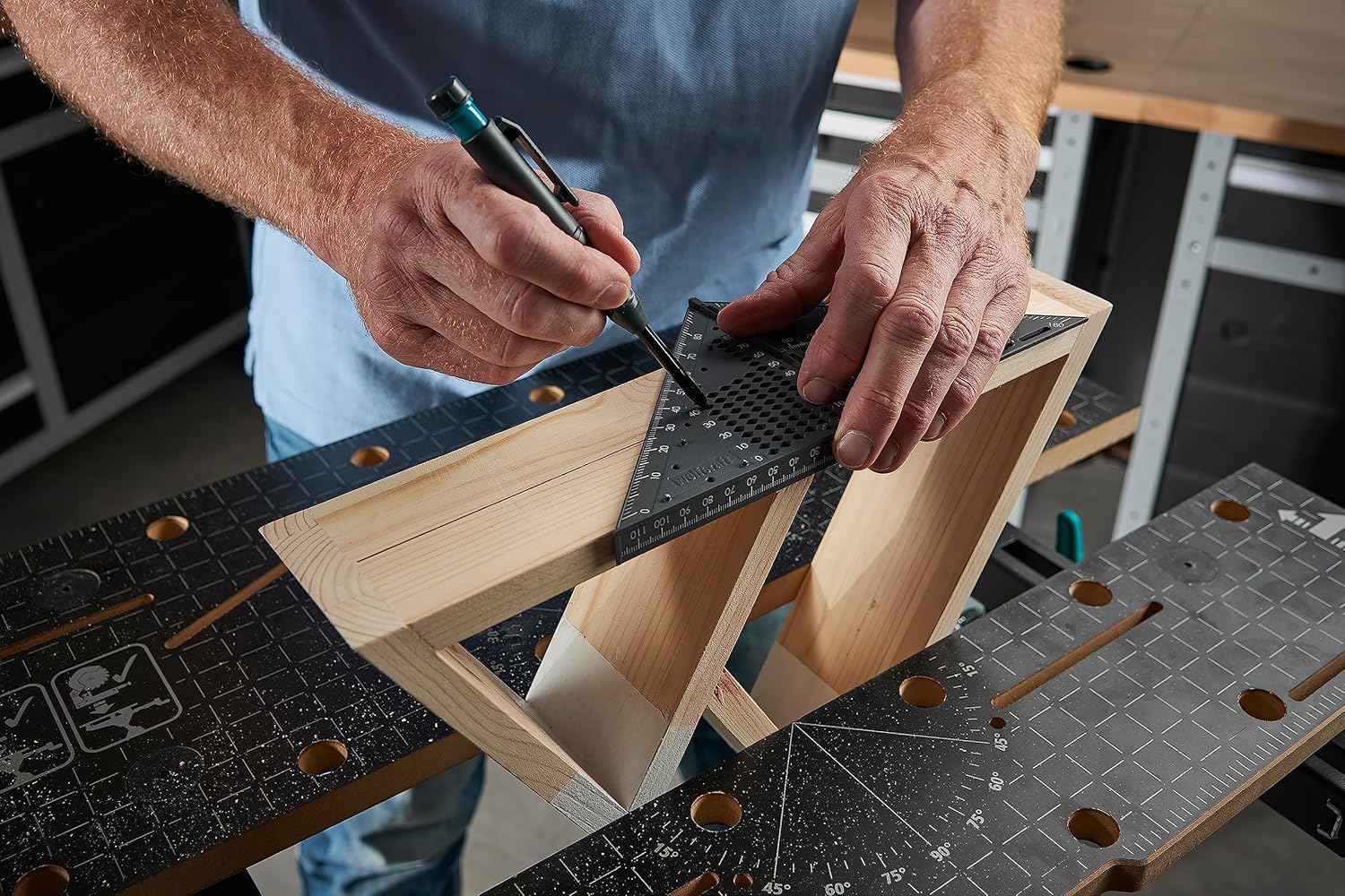 wolfcraft Vario 3D Measuring and Marking Angle I 5209000 I Foldable Project Aid for Measuring on Surfaces and Three-Dimensional Workpieces