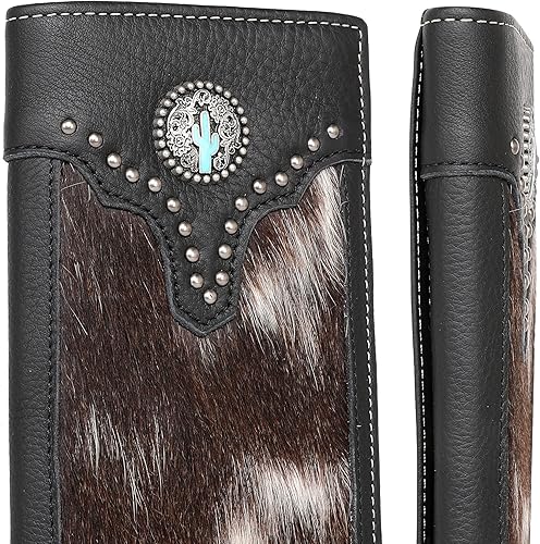 Miniatura 3 de Montana West Western Wallet American Pride Hair-On - Cartera de cuero genuino con herramientas de estrella solitaria, colección floral en relieve