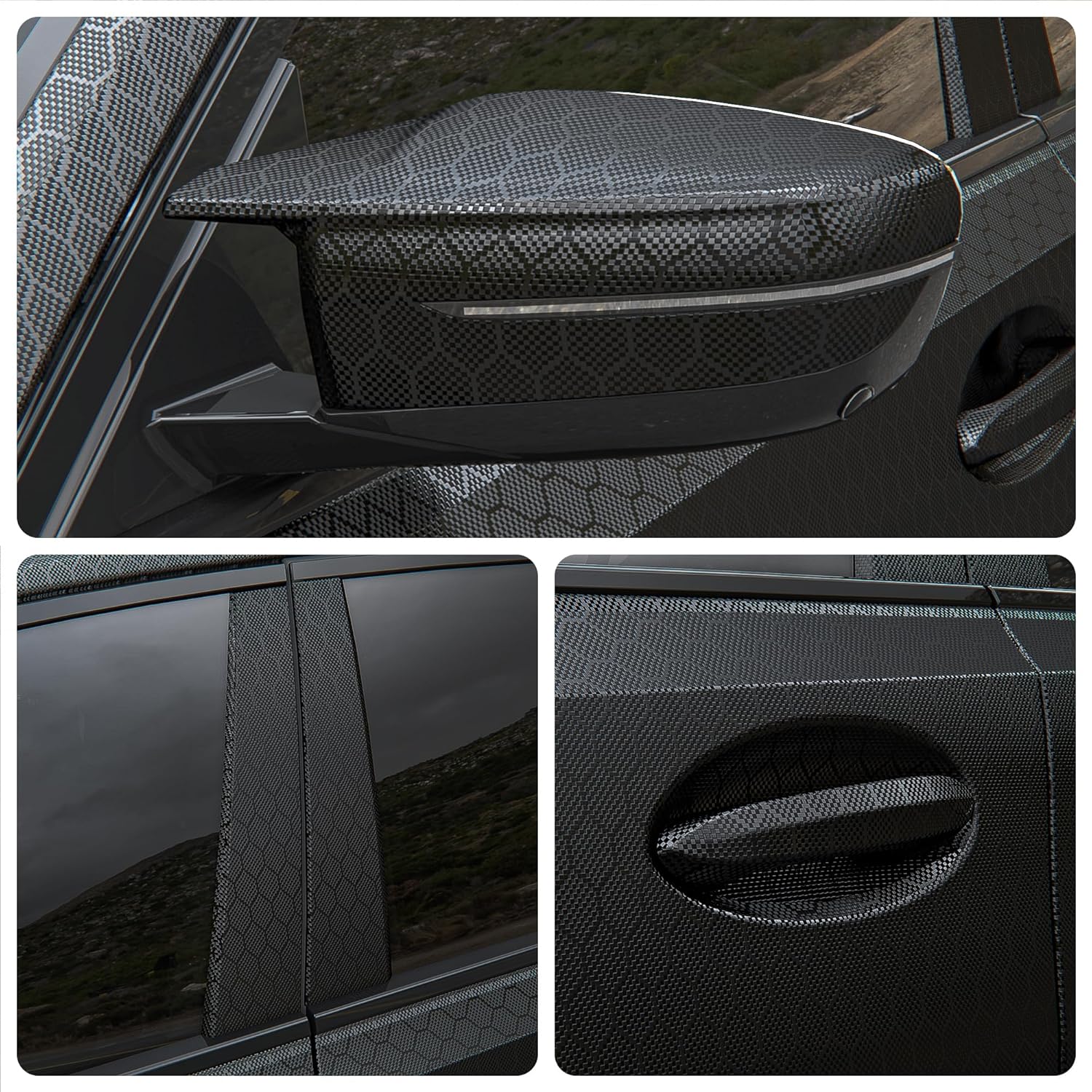 Lypumso Honeycomb Carbon Fiber Vinyl Wrap, Hex Pattern Vinyl Car Wrap with Air Release Technology, Self-Adhesive DIY Auto Exterior Interior Decor Film Sticker (Matte Black, 1ft x 5ft)