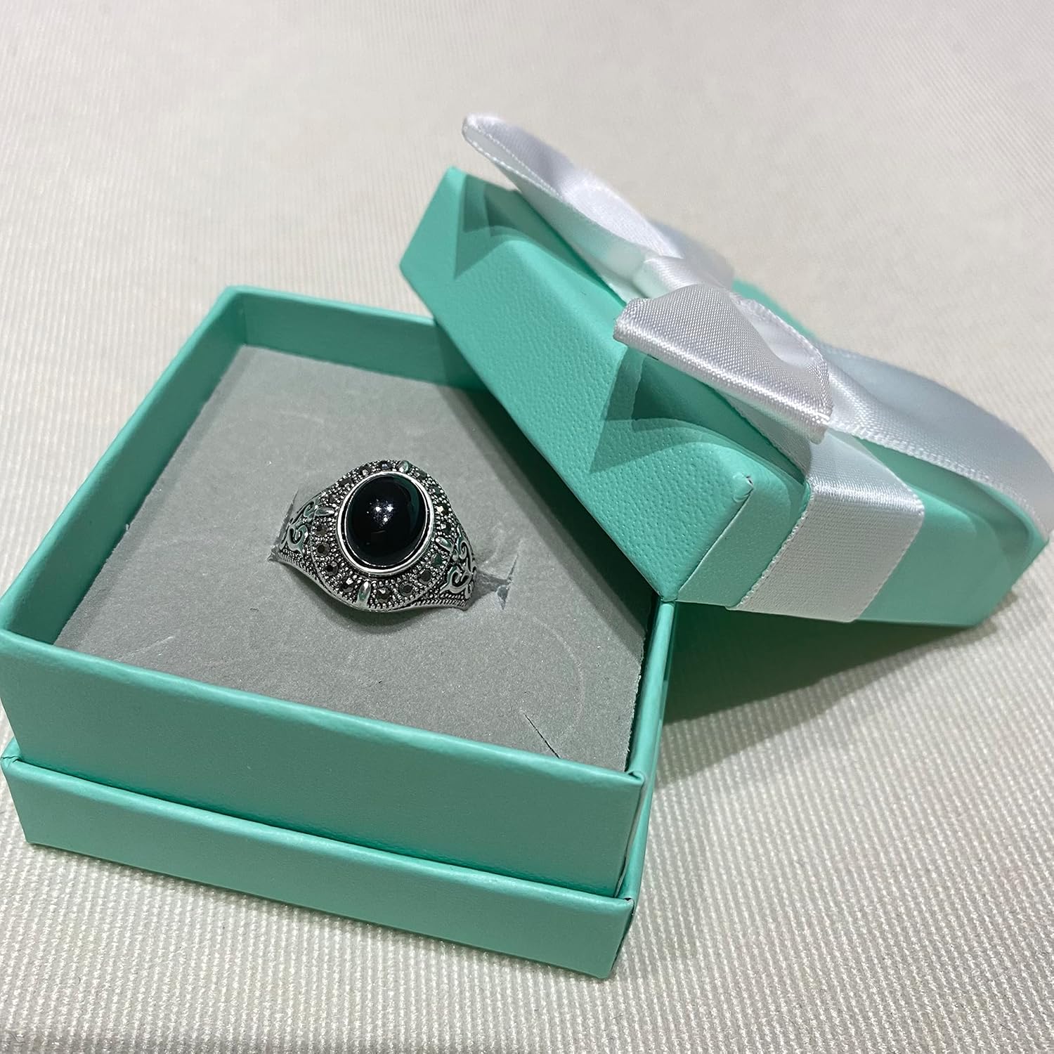 Mytys Black Onyx Stone Rings for Women Marcasite Vintage Cocktail Statement Rings Silver Chunky Crystal Antique Retro for victorians Jewelry Gift - Image 5