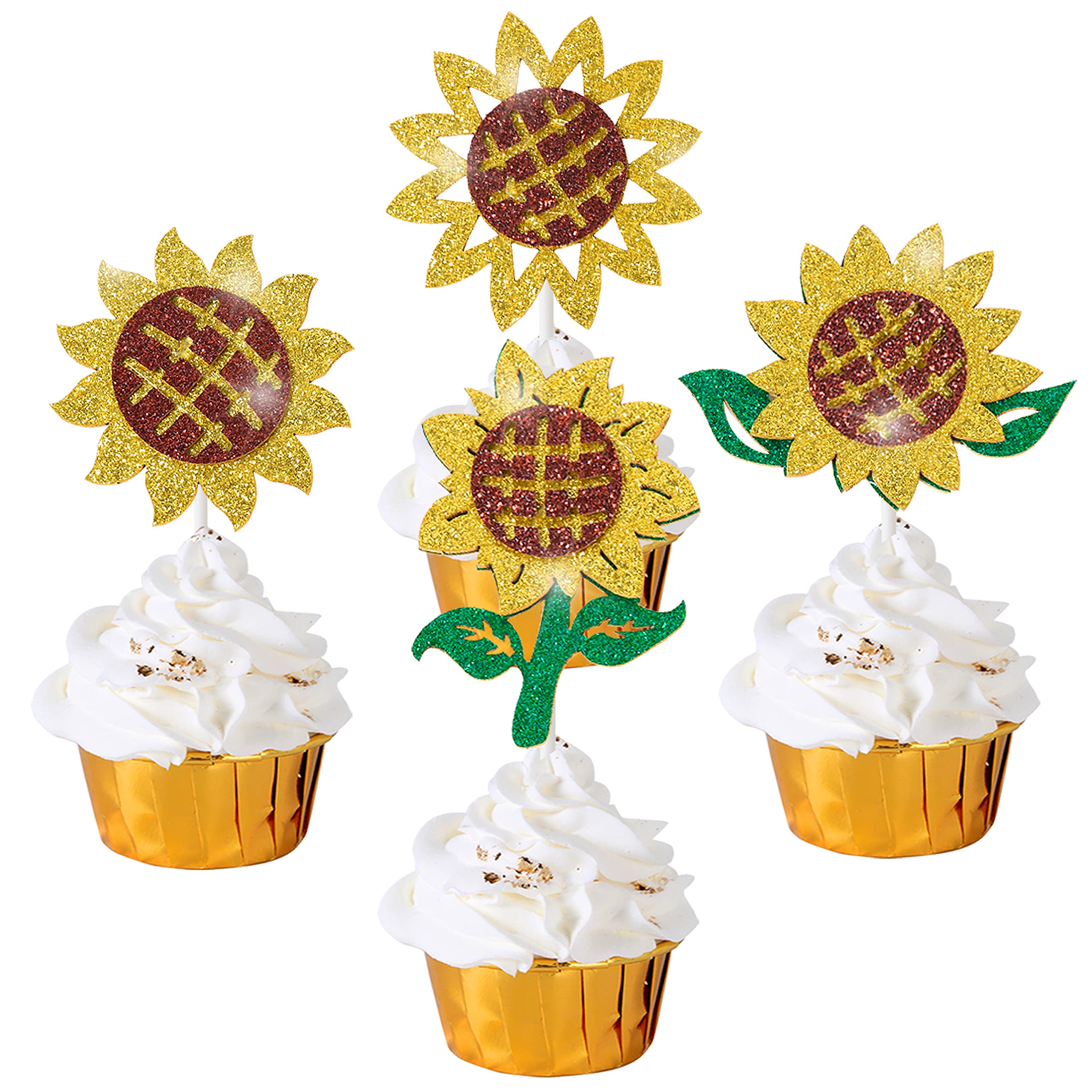 Buy Sunflower Theme Party Decoration,Sunflower Happy Birthday Gold Glitter Cake Cupcake Toppers