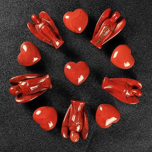 Miniatura 4 de Artistone Juego de piedras de ángel de la guarda de bolsillo y corazón, figuras de ángel de cristal curativo natural con pequeñas piedras preciosas