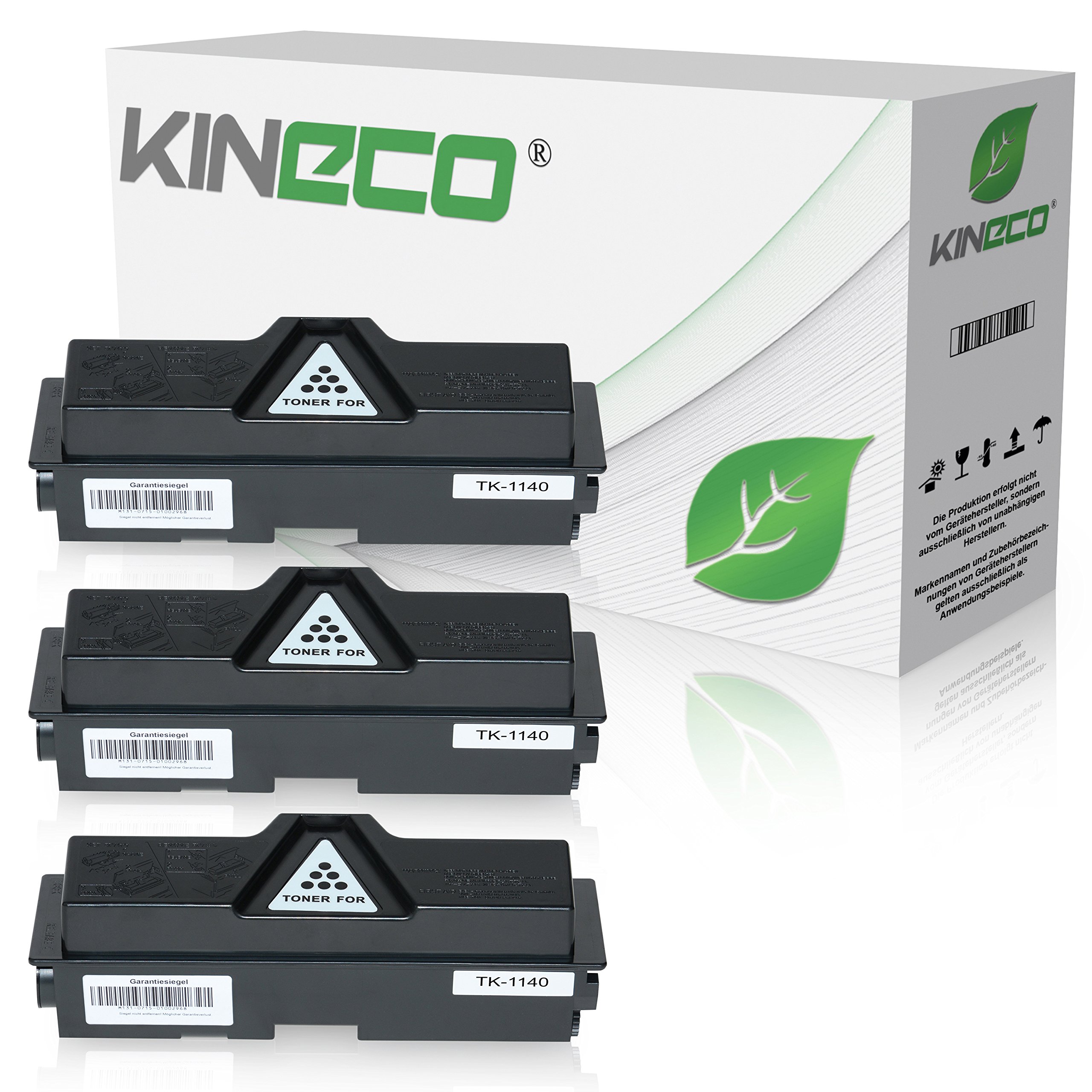 Kineco 3 Toner kompatibel mit Kyocera TK-1140 für Kyocera Ecosys M2535dn, Ecosys M2035dn, FS-1035MFP/DP, FS-1135MFP, Schwarz je 7.200 Seiten