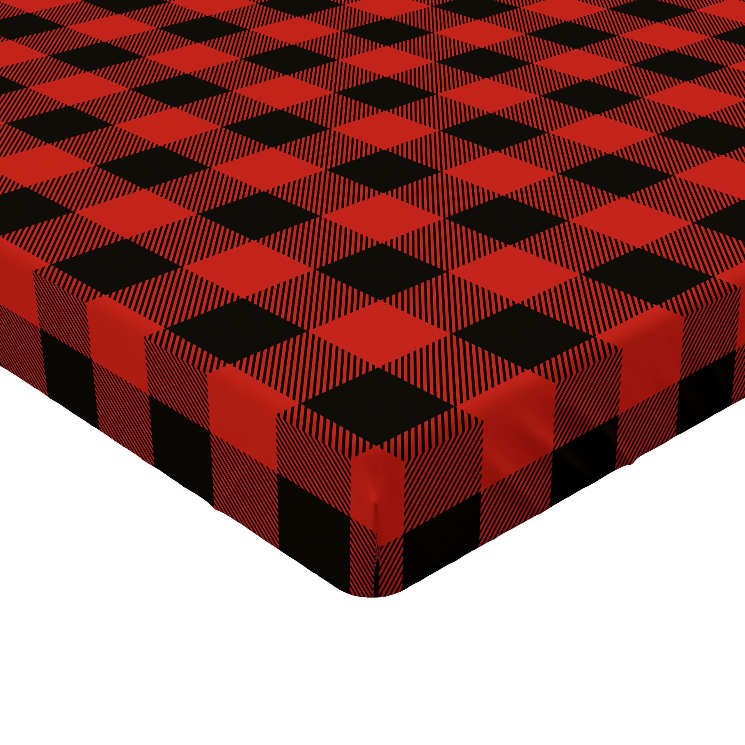 Ambesonne Plaid 2 Pack Fitted Sheet, Retro Lumberjack Buffalo, Bed Cover All-Round Elastic Deep Pockets 2 Pieces, Package Contains 2 Queen Size Fitted Sheets, Orange Black