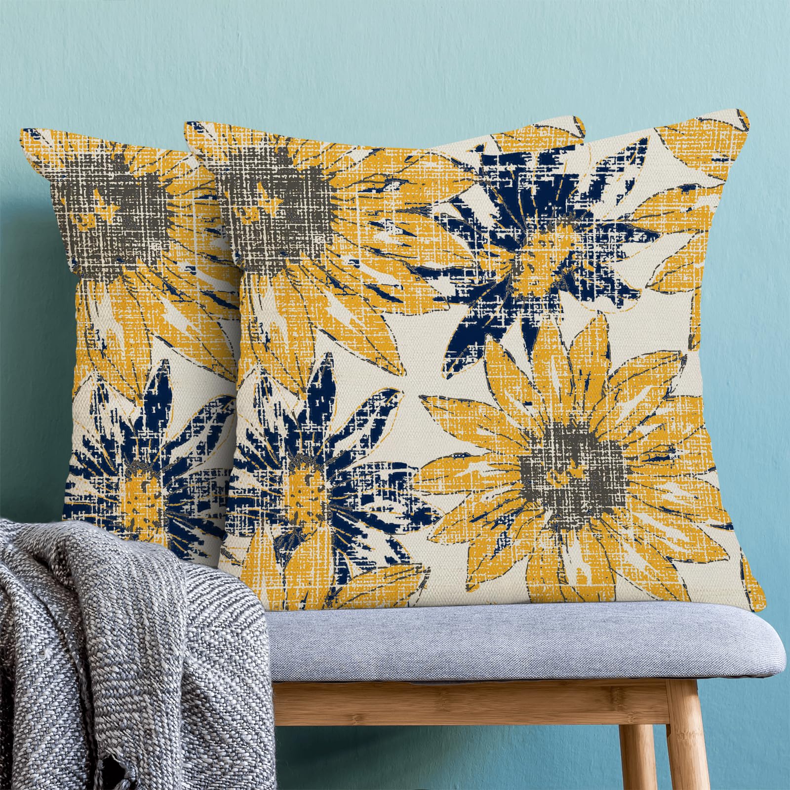 Amazon.com: Mustard Yellow Navy Blue Pillow Covers 18x18, Vintage